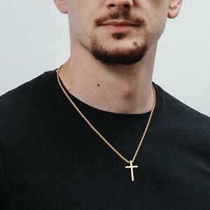 Gold Pendant Cross Necklace 23” (Stainless Steel) For Men/ Women